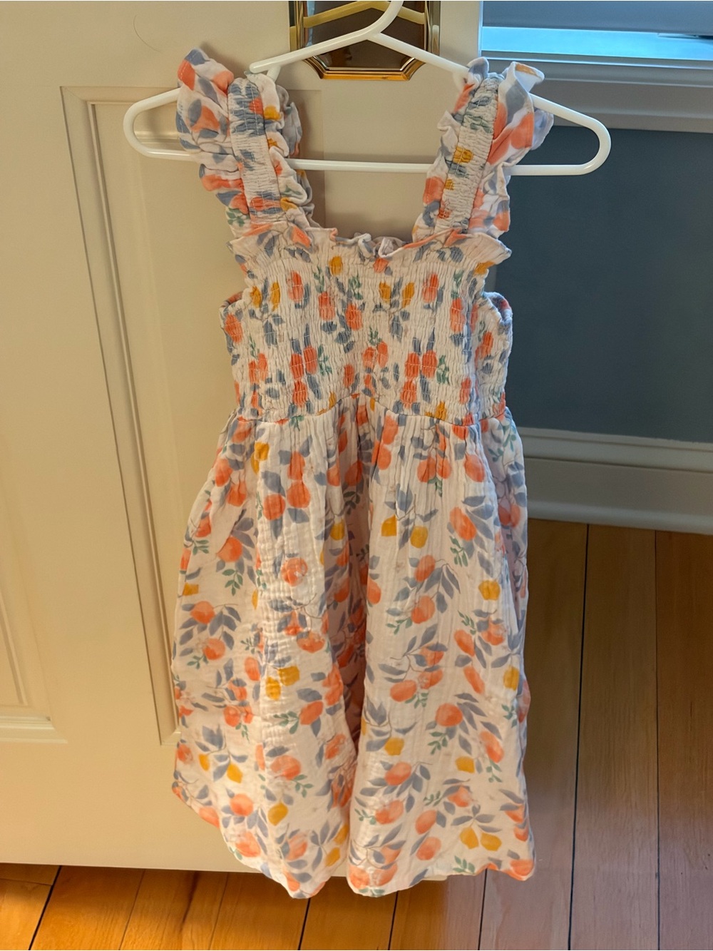 NWT Angel Dear Organic Cotton Muslin Smocked Sun Dress Citrus Print Size 5/6
